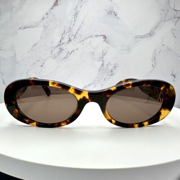 NEW MIU MIU Sunglasses Brown Oval Gold Spelled Out Logo New Authentic Tortoise main image 16